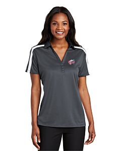 Port Authority® Ladies Silk Touch™ Performance Colorblock Stripe Polo - Embroidery -Steel Grey/White