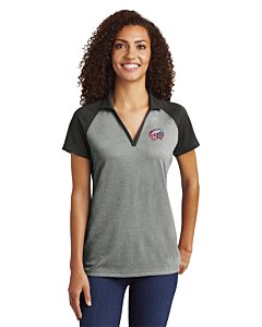 Sport-Tek® Ladies PosiCharge® RacerMesh® Raglan Heather Block Polo - Embroidery -Grey Heather/Black